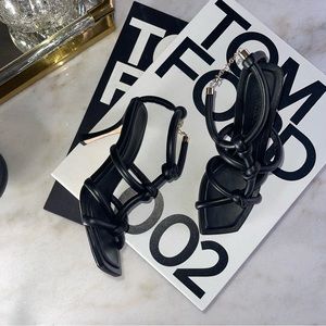 New Jimmy Choo Bay 90 Open Toe Sandal in Black Leather